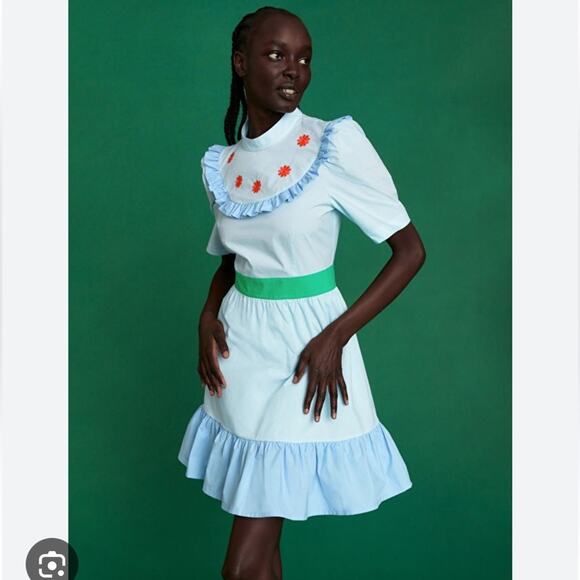 & Other Stories Sindiso Khumalo Mini Dress Women’s Size 10 Blue Floral Ruffle - Picture 1 of 13